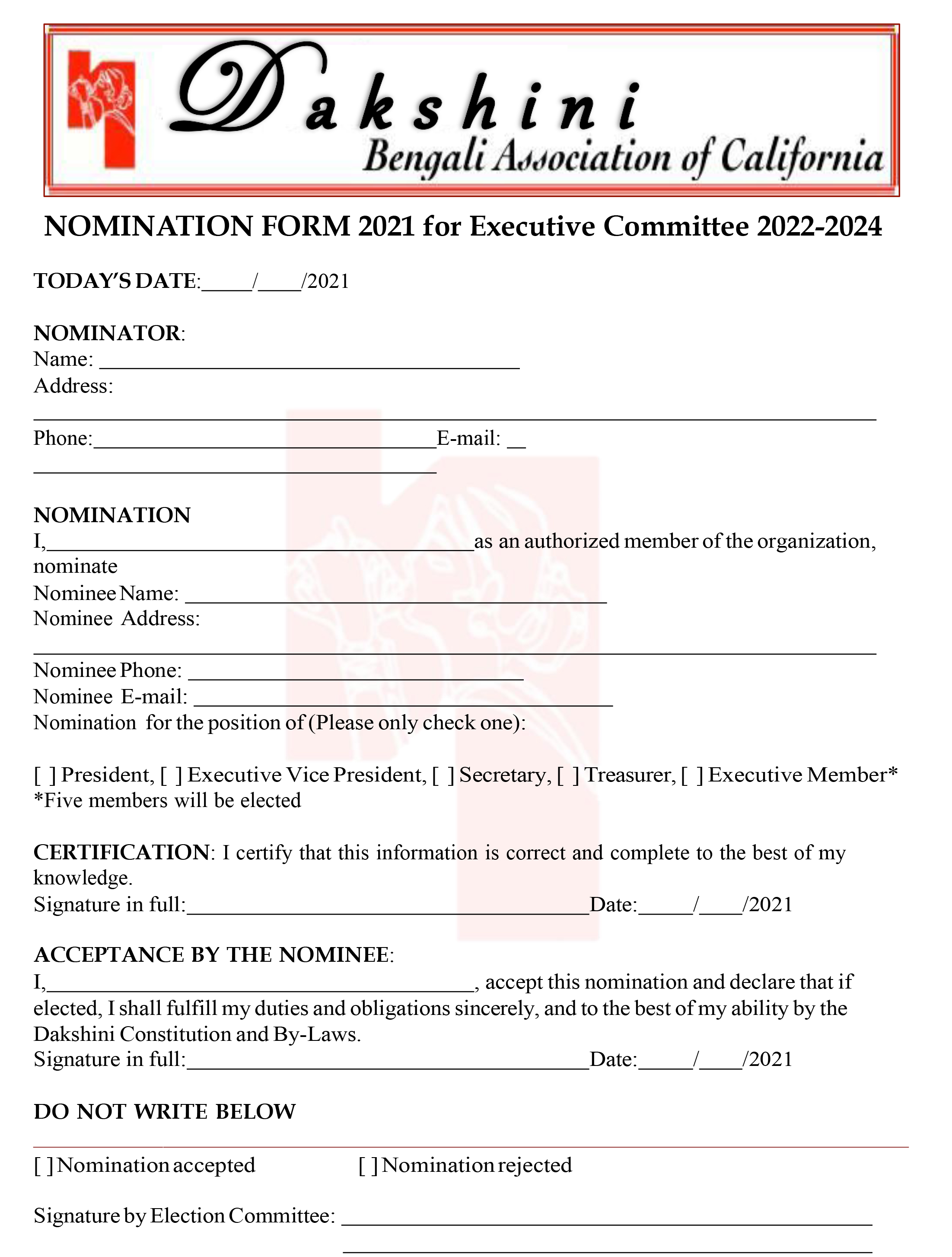 NOMINATION FORM 2021 for Executive Committee 2022-2024