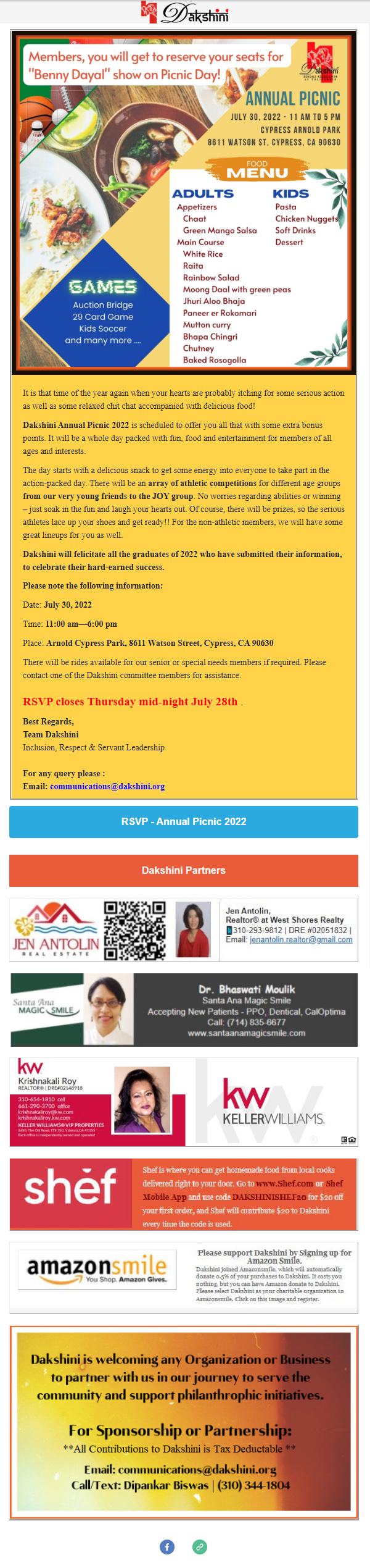 Final Reminder - Annual Picnic 2022