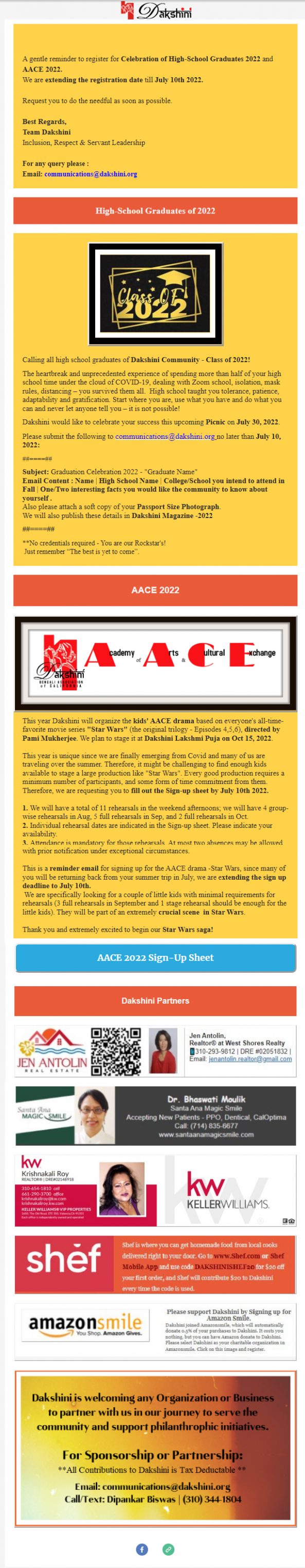 Reminder - Graduation Celebration and AACE