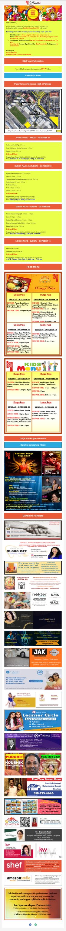 Reminder - Puja Schedule & RSVP